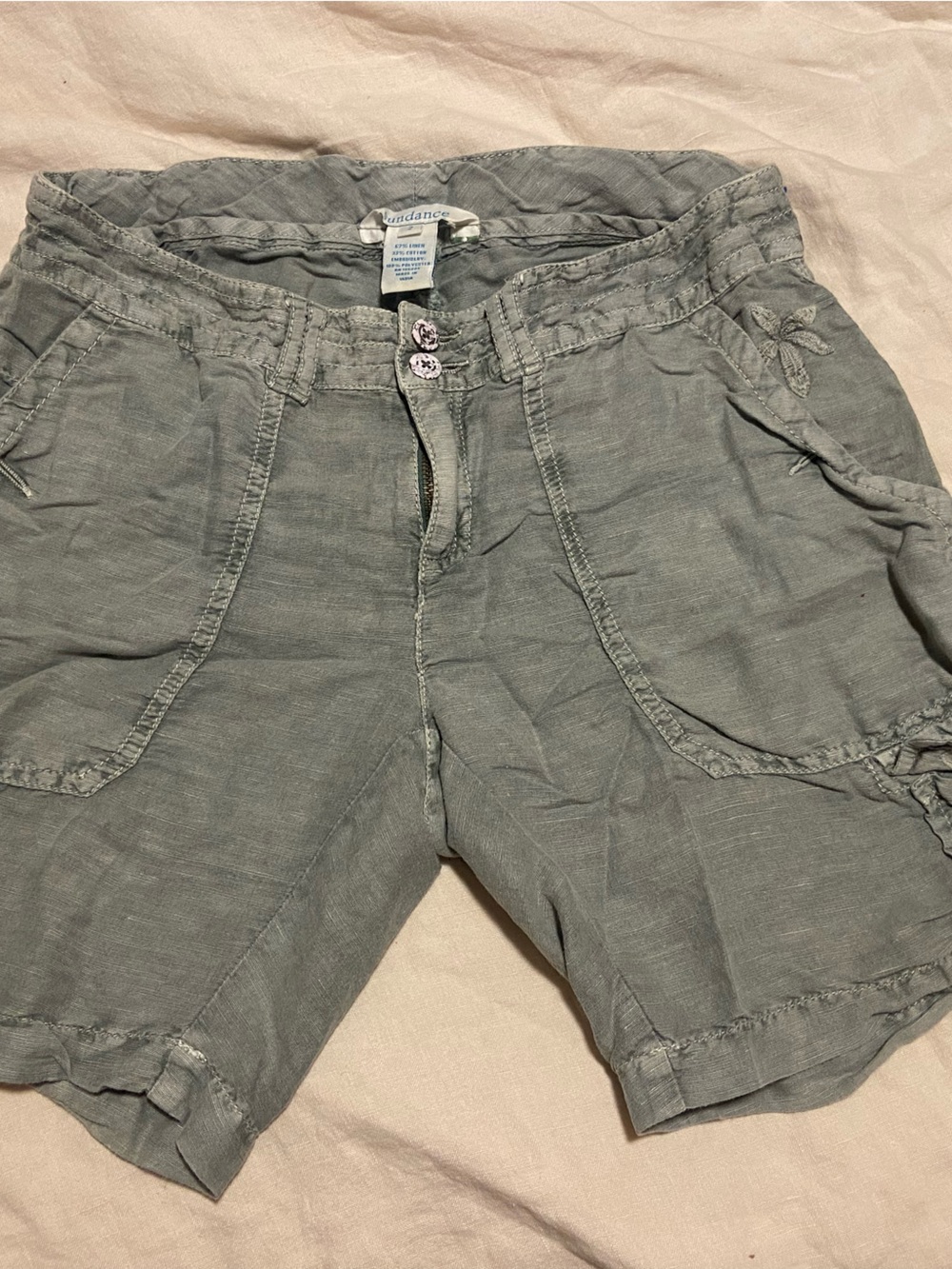 Women’s Gray Casual Linen-Cotton Blend Shorts